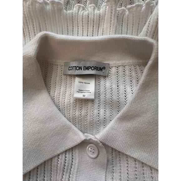 New COTTON EMPORIUM Women's White Collar Placket Polo Top Size M - Picture 4 of 5